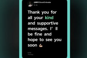 奥斯卡再报平安：感谢球迷们发来的祝福与留言，请放心我没事的